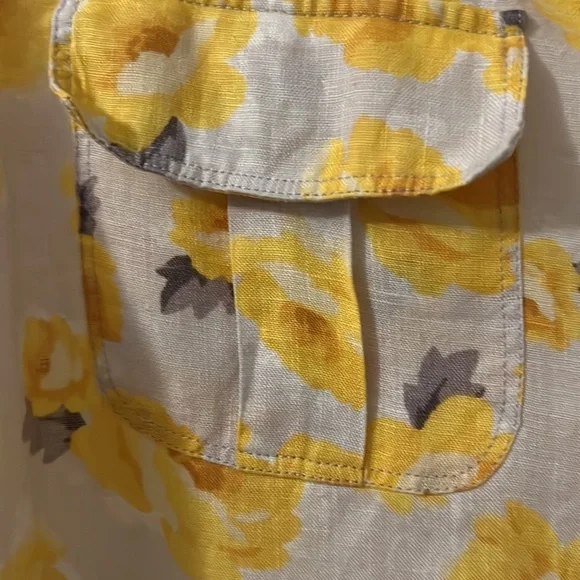 Charter Club Luxury 100% Linen size Large yellow and tan button down casual - Picture 4 of 11